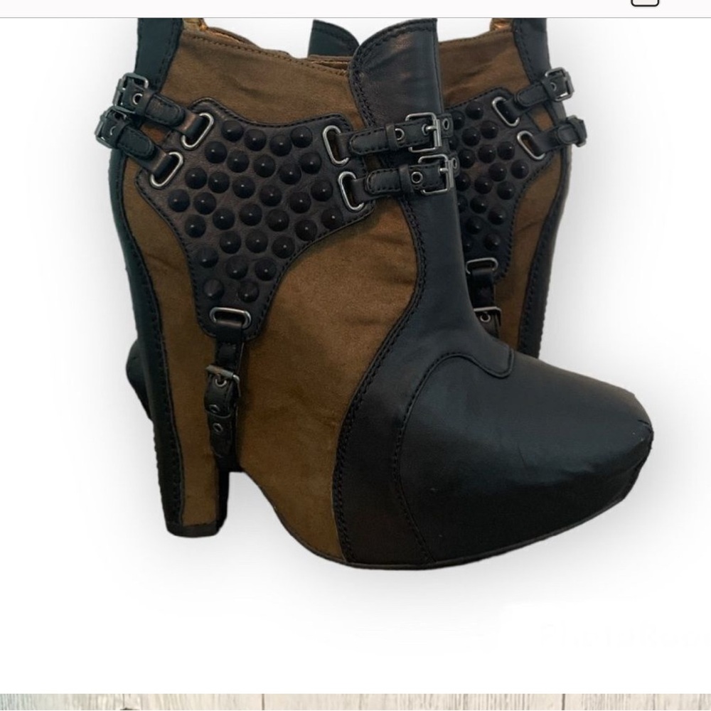 Sam Edelman Black and Brown Ankle Booties with Buckle Details